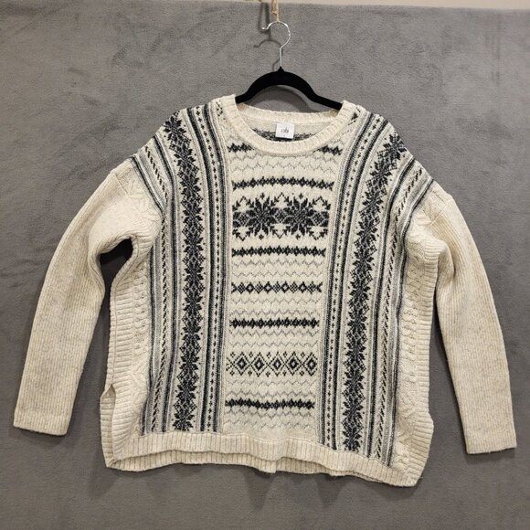 CAbi Sweaters - Cabi Fair Isle Pullover Sweater‎ Womens Size Small Snowflake Metallic Cozy Comfy